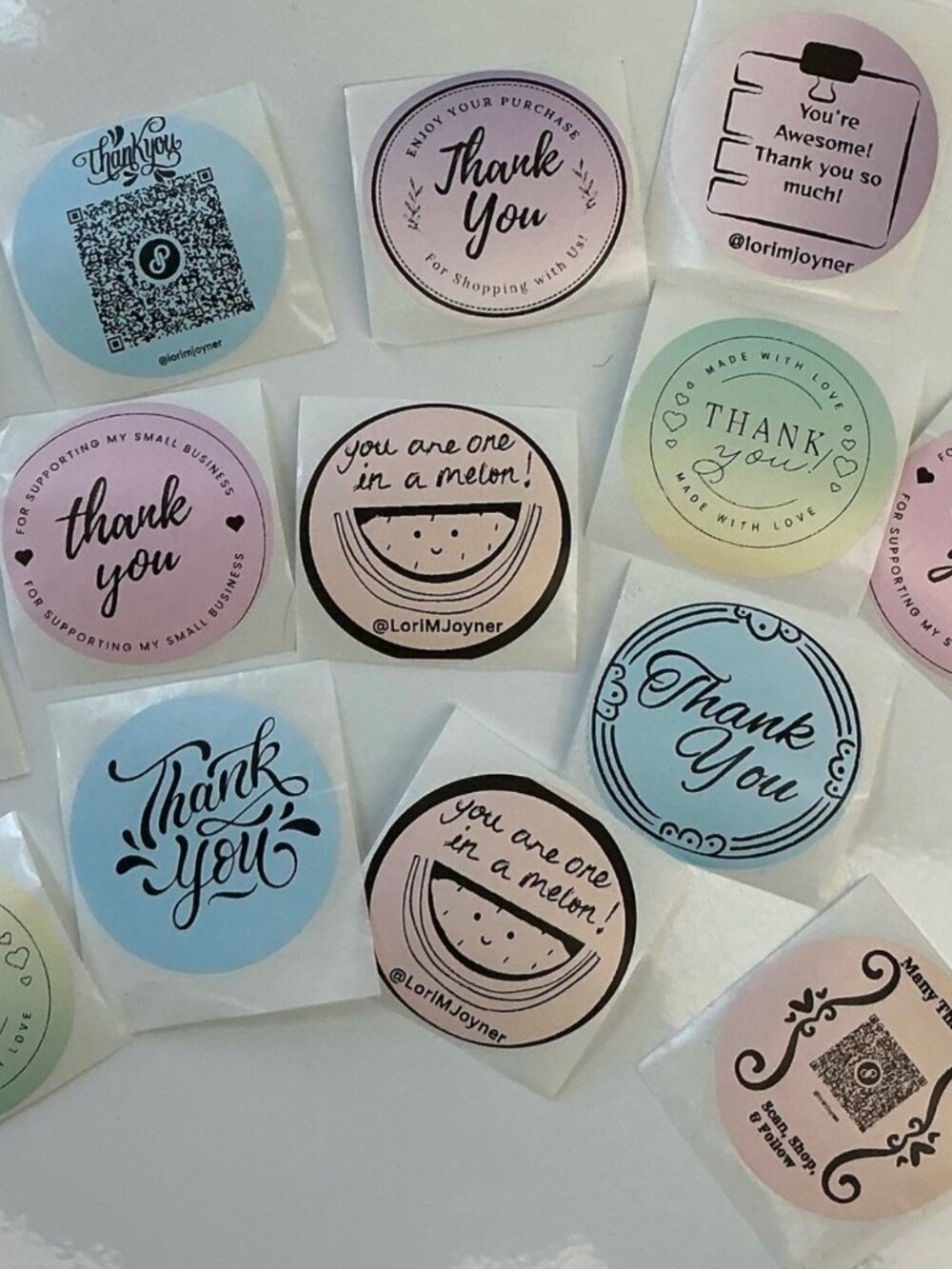 50 Custom 2" circle stickers with your QR code or Thank You